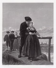 Adolf Alexander Dillens Taking Toll at the Bridge 1875 engraving