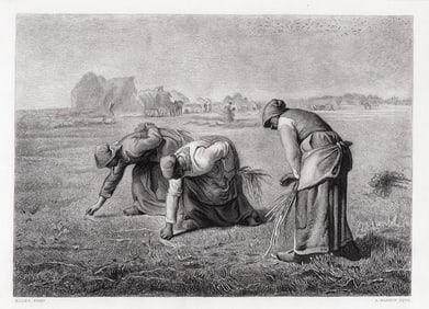 Jean-Francois MILLET 1875 Antique Print The Gleaners Framed