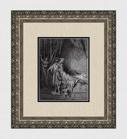 Gustave Dore 1800s Woodcut He Shouts for his Weapons Signed Framed
