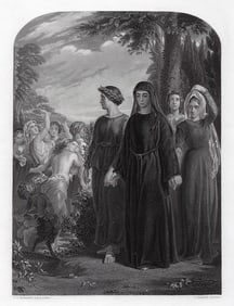 1800s John Callcott Horsley Engraving Solitude & Contemplation FRAMED SIGNED