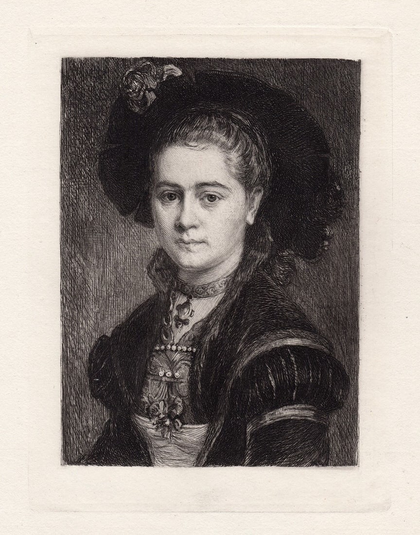 Von Lady in Medieval Costume 1882 etching (1 of 2)