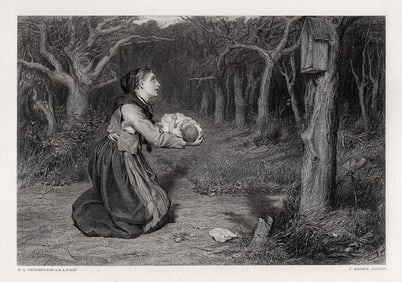 1800s William Quiller ORCHARDSON SIGNED Etching Shrine In Then Forest Framed