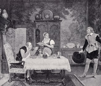 Theophile Gide 1800s Antique Print The Unwelcomed Visitor FRAMED Signed