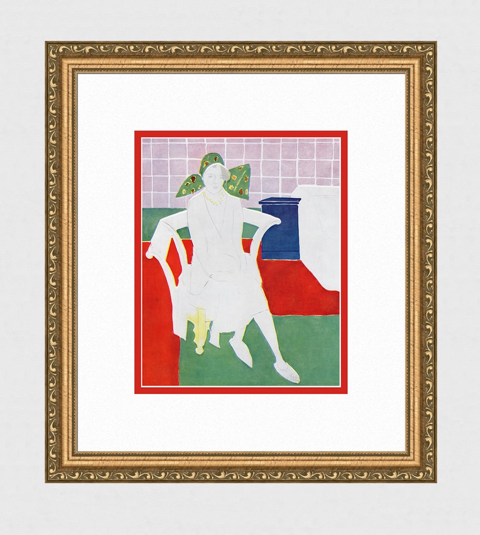 1939 Henri MATISSE Antique Print "Portrait of a Woman Seated" FRAMED: Henri Matisse (1869-1954). Portrait (Girl Seated with a Red and Green Carpet). Color heliogravure after the original painting. Year: 1938. Teriade. Atelier Draeger Freres. Dimensions: Image Size 7 3/4