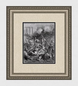 Gustave Dore 1800s Woodcut The Battle with the Fierce Women Framed Signed