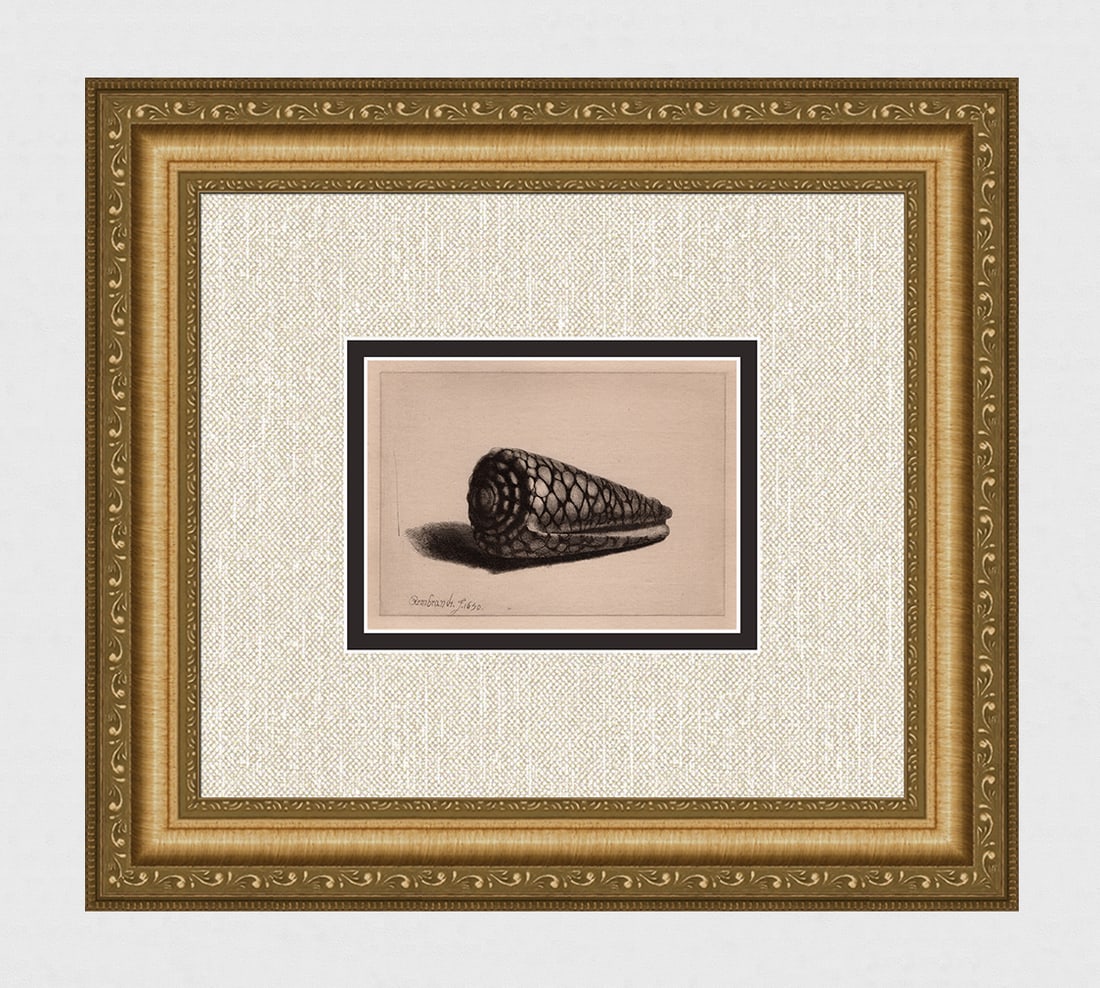 REMBRANDT 1800s Etching B159 The Shell Signed DURAND: After Rembrandt Harmenszoon Van Rijn (1606-1669). The Shell. Antique hand pulled copper plate etching on laid paper after the original by master etcher Amand Durand (1831 - 1905). Year: c. 1880 (This