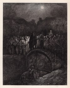 1800s GUSTAVE DORE SIGNED Wood Engraving LONDON NIGHT SCENE Framed