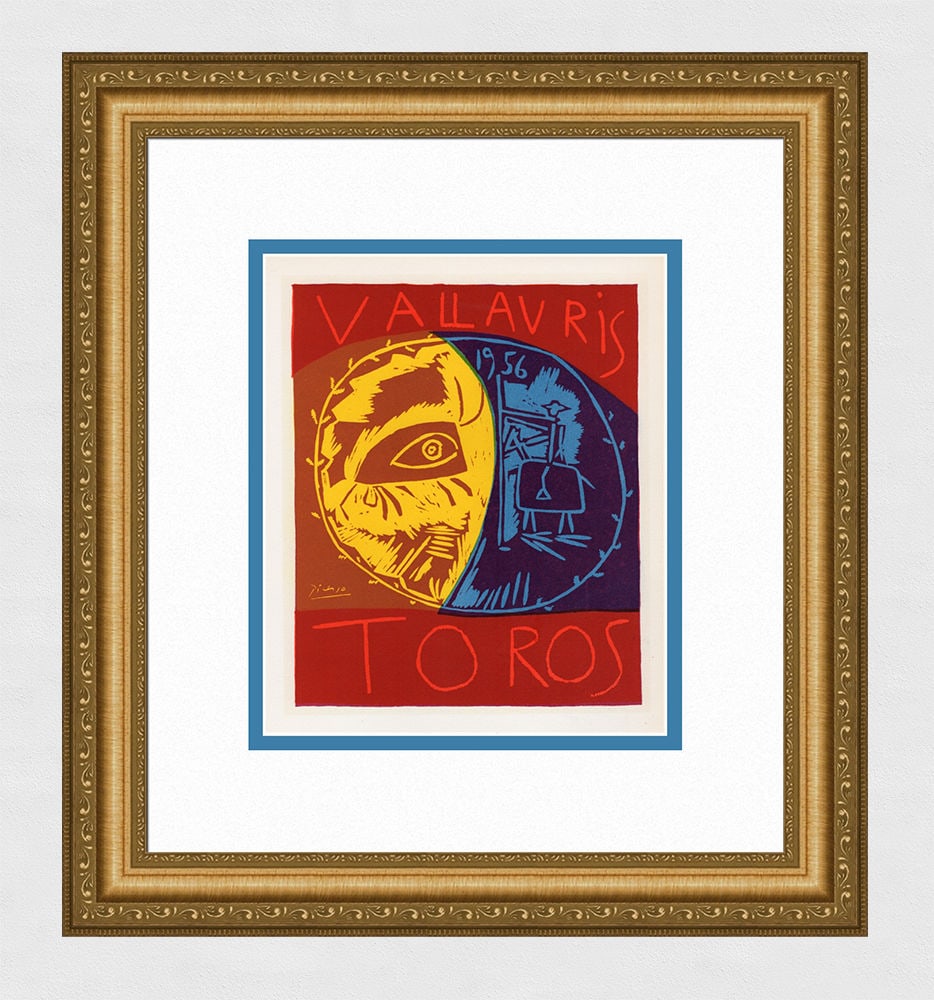 Pablo Picasso Toros-Vallauris-1956 1959 lithograph: Pablo Picasso. (1881-1973). Toros-Vallauris-1956. Color Lithograph after the Original Poster. 1959. Signed in the plate. Excellent. Sauret. Atelier Mourlot. Image Size - 8 x 9 1/2 inches. Approximatel