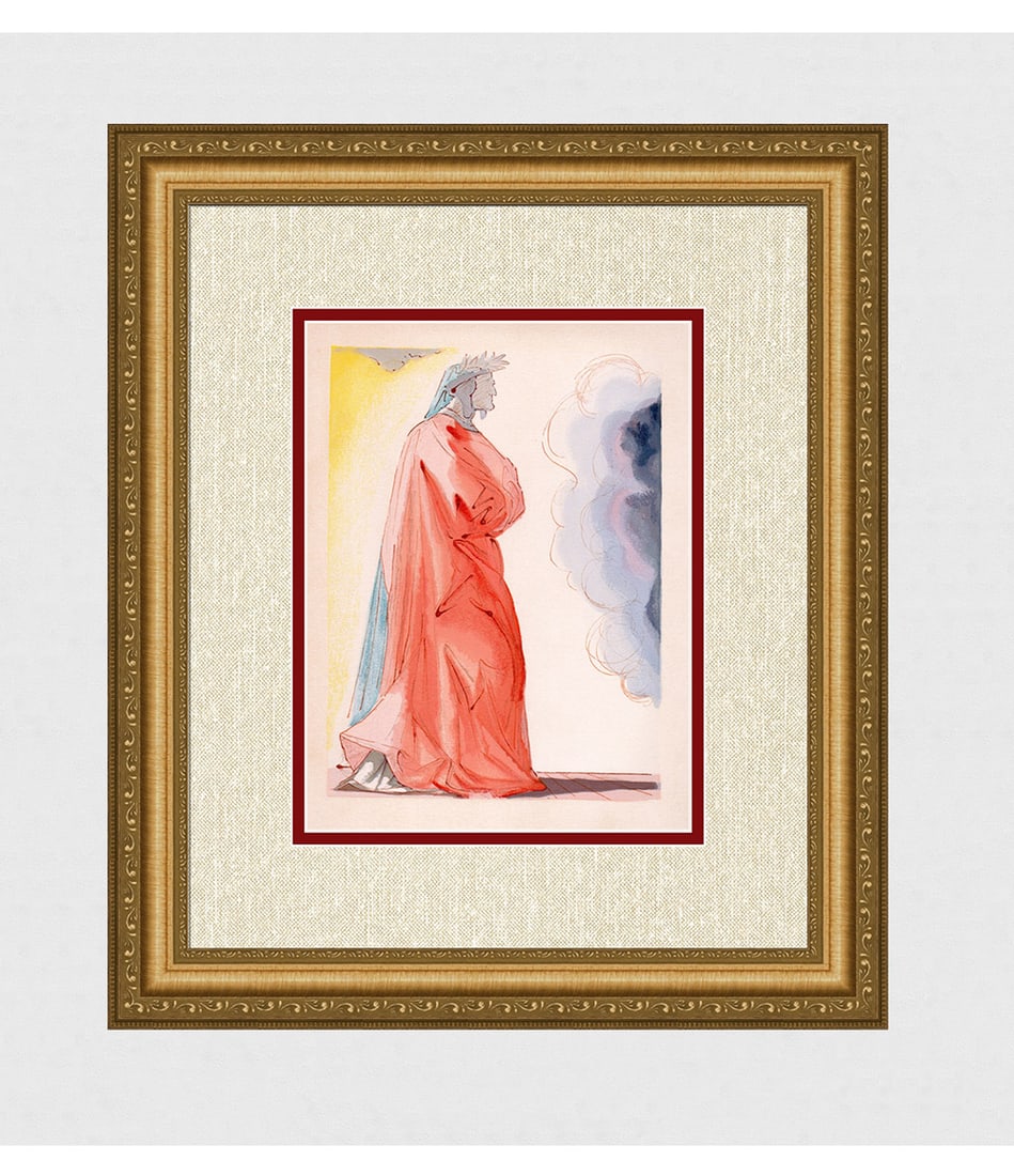 1960 Salvador Dali Paradise Authentic Woodcut: Salvador Dali. (1904-1989). "Dante" Paradise Canto 1. Authentic Original Color Woodcut from The Divine Comedy Printed in 1960 on B.F.K. Rives Paper ( this is not a reproduction, copy, or reprint, but