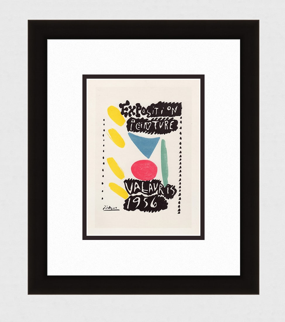 Pablo Exposition Peinture lithograph signed: Pablo Picasso. "Exposition Peinture". Color lithograph. 1959. Signed in the plate. Excellent Notes: 1956 Exhibition poster for Picasso at Vallauris. Printed by Mourlot for Sauret after the original po