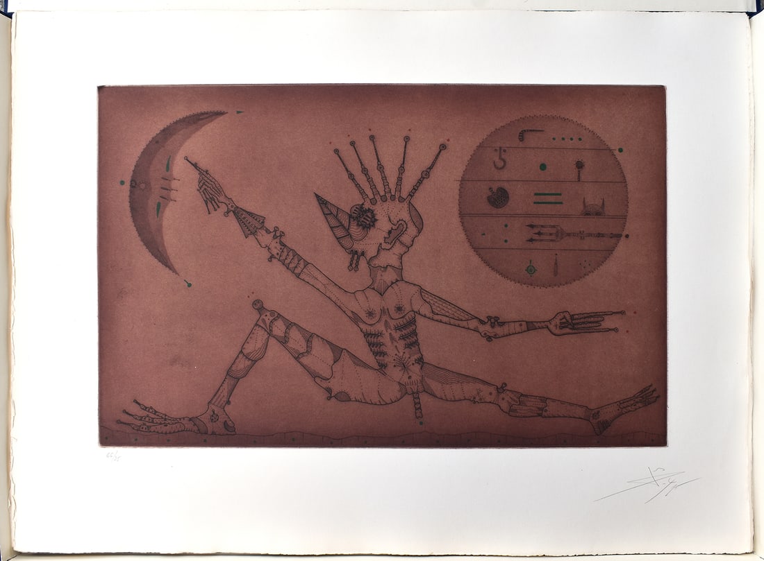 Joan Ponc 1975 Etching Entres Dues Llunes Signed Numbered: Joan Ponc (1927-1984). Entres Dues Llunes. Original Color Etching on Guarro Paper. Edition: 75. Year: 1975. Hand Signed and Numbered by the Artist. Condition: Excellent. Publisher: Poligrafa, S.A. (Ba