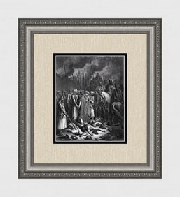 GUSTAVE DORE 1800s Religious Wood Engraving Joshua Spares Rahab & Girl FRAMED SIGNED