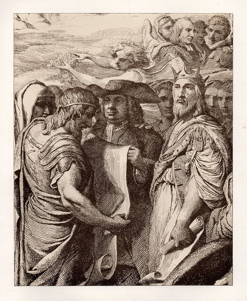 James Barry Group of Lawgivers 1873 print: James Barry. (Irish, 1741 - 1806). Group of Lawgivers. Antique Heliogravure on wove paper after the original. 1873. Excellent. Image Size 6 1/4 x 7 3/4 inches. Framed dimensions are approximately 14 x