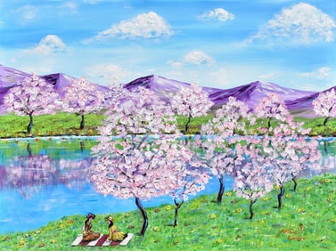 Arthur Kinslow Original Painting Cherry Blossoms II 36 x 48 Inches