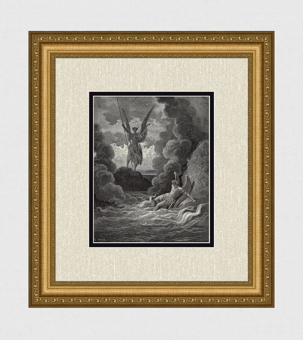 Gustave Dore Satan and Beelzebub (Milton's Paradise Lost) c. 1880 Woodcut Signed: Gustave Dore. Satan and Beelzebub (Milton's Paradise Lost). Antique woodcut wove paper after the original by master wood engraver Charles Laplante (French,1837-1903). c. 1880. Signed in the plate, low