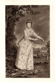 Joshua Mrs. Pelham Feeding Chickens 1884 print