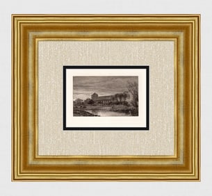 Alfred Dawson View of Thames, Dorchester 1884 etching