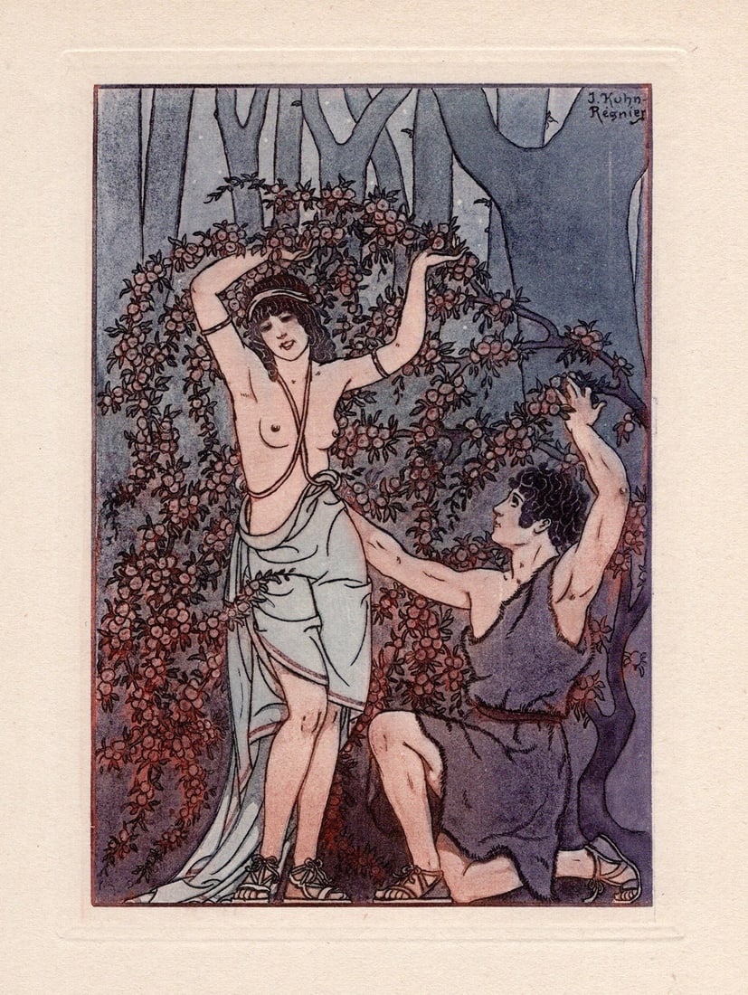 Joseph Kuhn-Regnier 1929 Color Engraving "Flower Blossoms" LIMITED Framed Signed: Joseph Kuhn-Regnier (French, 1873 - 1940). Flower Blossoms. Original color aquatint engraving on wove paper. Year: 1929. Signed in the plate, upperright. Limited to 3300. Image Size 3 7/8 x 5 3/8 inch