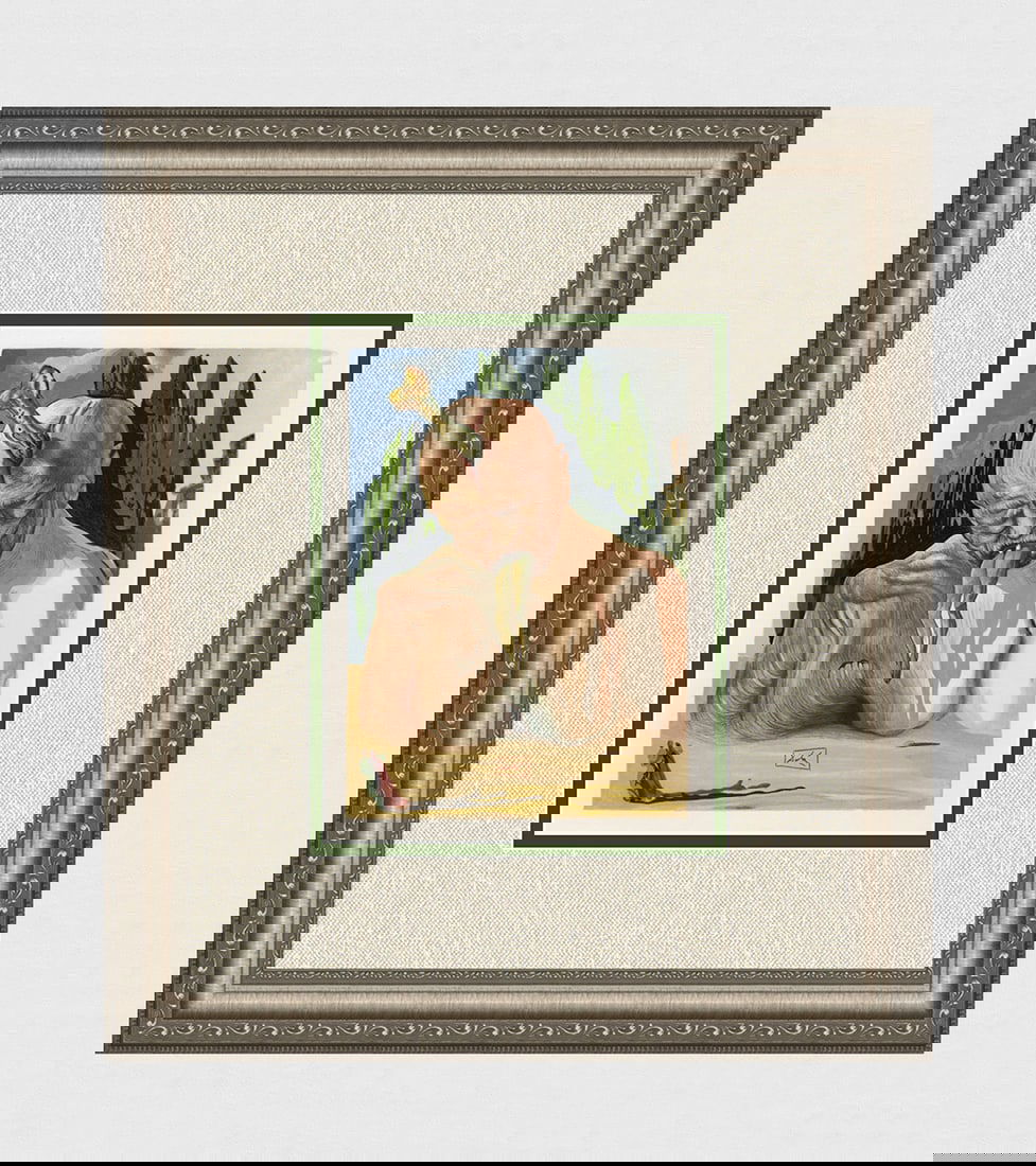 Salvador Dali 1960 Authentic Woodcut Signed Framed Devil: Salvador Dali. "A Devil Logician" Enferno Chant 27. Authentic Original Color Woodcut from The Divine Comedy Printed in 1960 on B.F.K. Rives Paper ( this is not a reproduction, copy, or reprint, but th