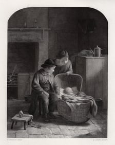 1800s William hemsley Antique Engraving Left in Charge Framed Signed