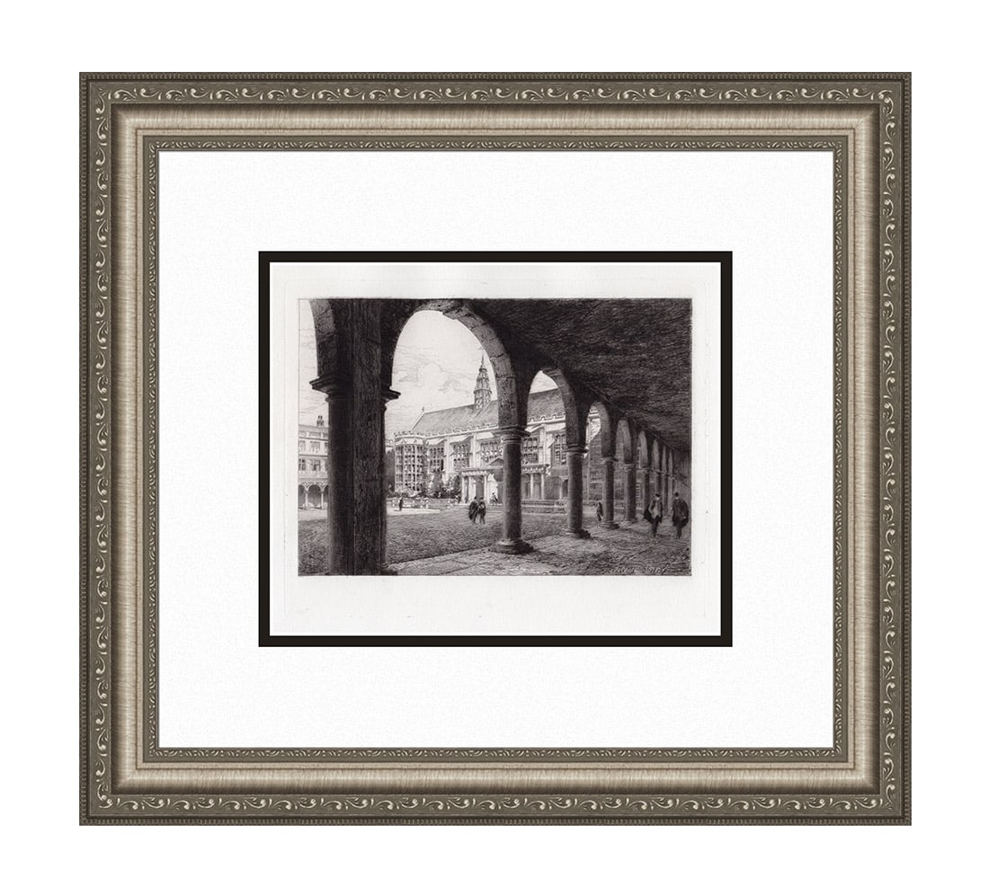 Charles Henri Toussaint Nevill's Court of Trinity College 1880 etching: Charles Henri Toussaint. (French, 1849-1911). Nevill's Court of Trinity College. Original Etching on wove paper. 1880. Signed in the Plate lower right. Excellent. Image Size 7 3/4 x 9 7/8 inches. Fram