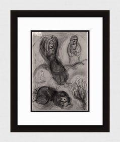 Religious 1960 Marc Chagall Antique Print The Witch of Endor FRAMED