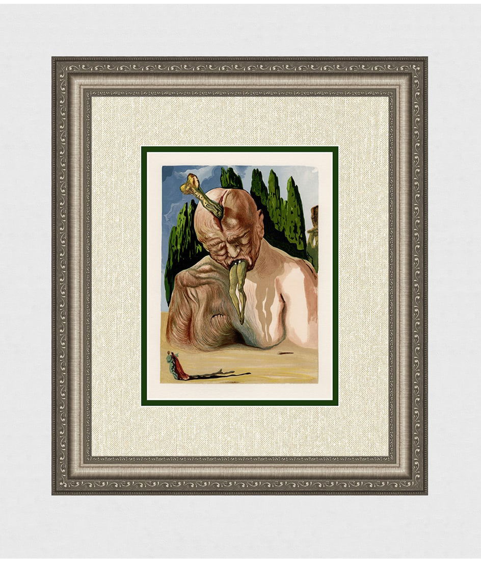 1960 Salvador Dali Devil Authentic Woodcut: Salvador Dali. (1904-1989). "The Devil Logician" Enferno Canto 27. Authentic Original Color Woodcut from The Divine Comedy Printed in 1960 on B.F.K. Rives Paper ( this is not a reproduction, copy, or