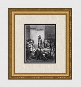 SIGNED GUSTAVE DORE 1800s Biblical Woodcut David’s Child Dies FRAMED