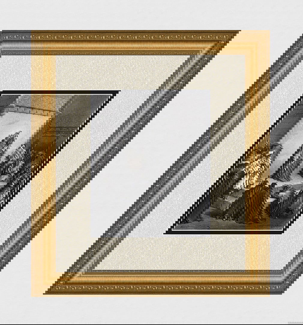 SIGNED GUSTAVE DORE 1800s Biblical Woodcut David’s Child Dies FRAMED: Gustave Dore (Paul Gustave Louis Christophe Dore) (French, 1832-1883). David Mourning the Death of Absalom (From Dore's Bible). Antique woodcut wove paper after the original by a master wood engraver