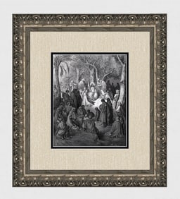 1800s Gustave DORE'S BIBLE Woodcut The Sermon on the Mount SIGNED FRAMED