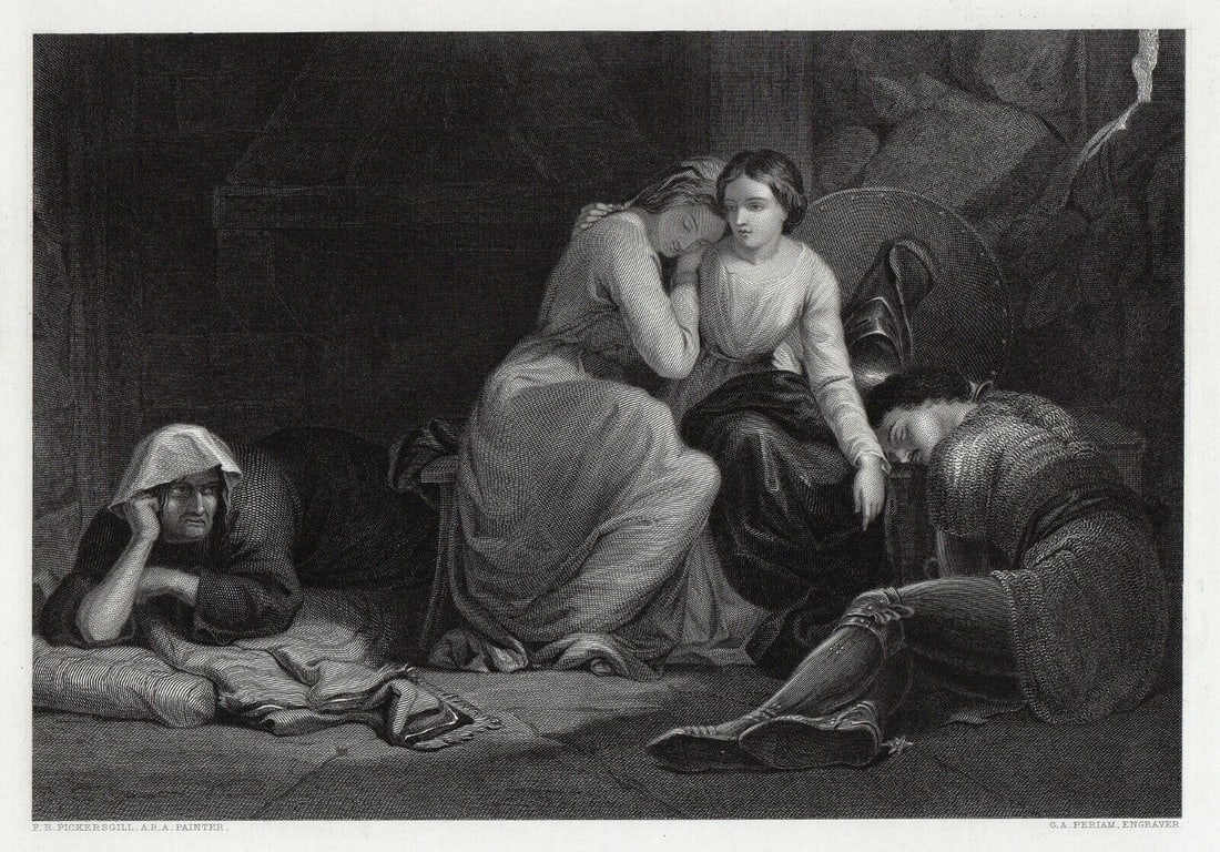Henry William Pickersgill RA Florimel and the Witch 1852 Engraving Signed: Henry William Pickersgill RA. Florimel and the Witch. Antique steel engraving on wove paper after the original painting by master engraver George Austen Periam (British, 1801; d. after 1853). 1852. Si