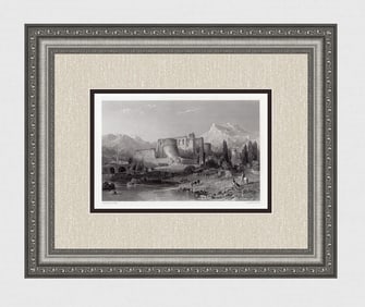 Thomas ALLOM 1800s Engraving "Ancient Pergamos Castle" Framed SIGNED
