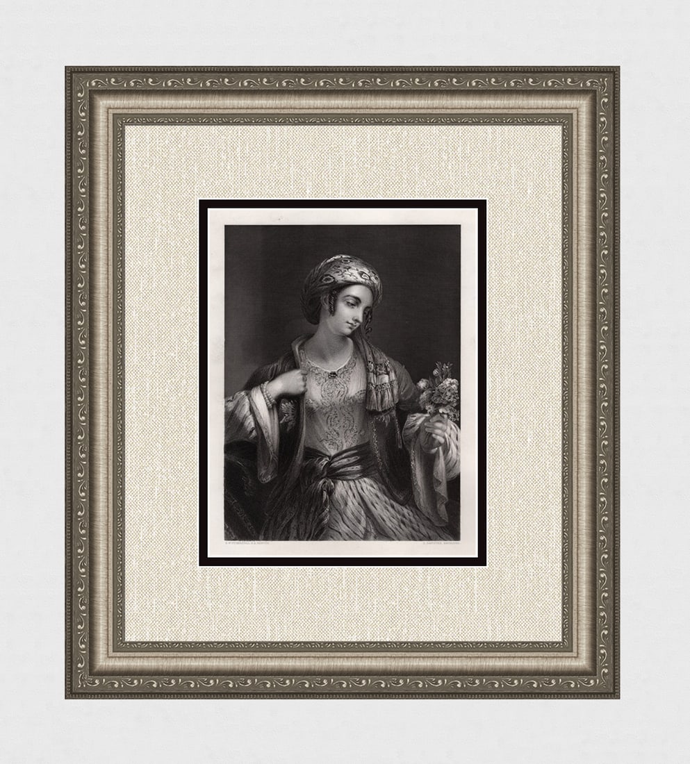 Frederick Richard Pickersgill SIGNED 1800s Engraving "The Flower Girl" Framed: Frederick Richard Pickersgill (British, 1820-1900). A Syrian Maid. Antique engraving on wove paper after the original oil paint on canvas by master engraver Samuel Sangster (British, 1805-1872). Year: