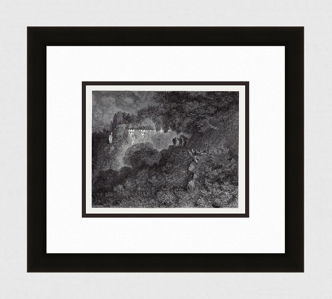 Gustave Dore Sleeping Beauty 1880 Woodcut Signed: Gustave Dore. Sleeping Beauty. Antique woodcut on thick wove paper after the original by master wood engraver Adolphe Francois Pannemaker (French, Belgian, 1822 - 1890). 1880. Signed in the plate. Ima