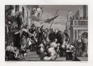 PAOLO VERONESE 1800s Engraving Saints Mark and Marcellian SIGNED Framed