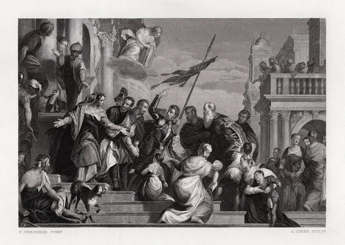 PAOLO VERONESE 1800s Engraving Saints Mark and Marcellian SIGNED Framed: Paolo Veronese (Venetian, Italian, 1528–1588). The Martyr of St Sebastian and his Companion (Saints Mark and Marcellian taken to their Martyrdom). Antique engraving on wove paper after the original