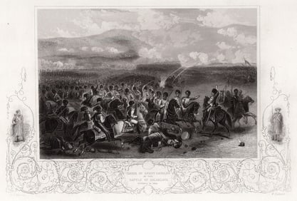 1800s William Henry Kearney Engraving Charge of the Heavy Brigade SIGNED FRAMED