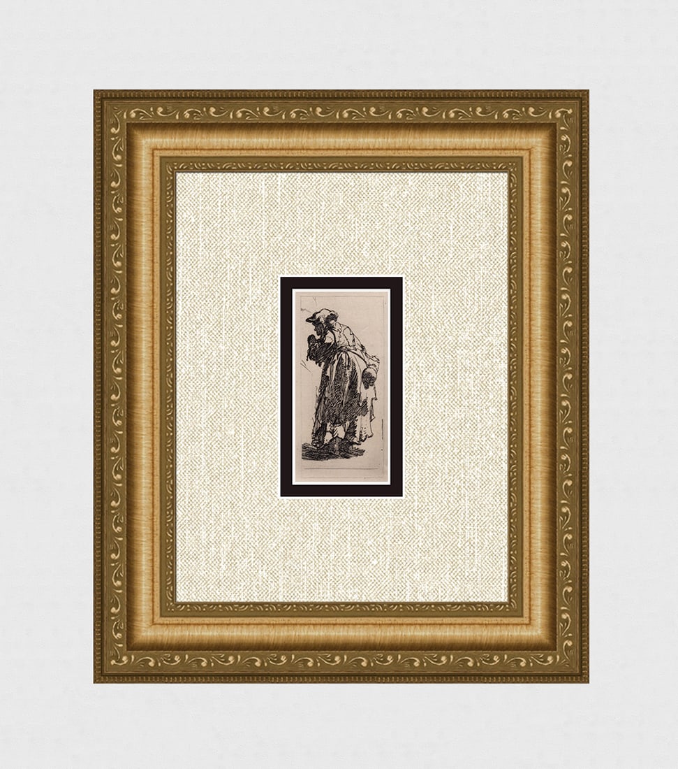 1800s REMBRANDT B168 Etching Beggar with a Gourd Durand: After Rembrandt Harmenszoon Van Rijn (1606-1669). Title: Beggar with a Gourd. Medium: Antique hand pulled copper plate etching on laid paper after the original by master etcher Amand Durand (1831 - 19