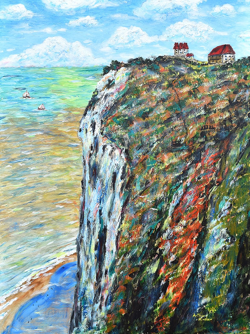 Arthur Kinslow Original Painting Normany Seaside 36 x 48 Inches: Arthur Kinslow ( American, 1955 - ) Normandy Seaside (Dieppe). Original Acrylic on Canvas.Signed by the artist lower center. Canvas Size 36 x 48 inches. Arthur Kinslow has been involved in art his ent