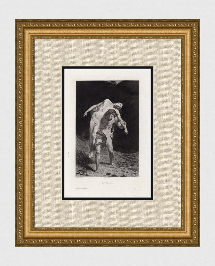 Alexandre Falguiere Cain and Abel (Cain et Abel) 1876 etching: Alexandre Falguiere (Jean Alexandre Joseph Falguiere) (also given as Jean-Joseph-Alexandre Falguiere) (French, 1831 - 1900). Cain and Abel (Cain et Abel). Antique etching on laid after the original oi