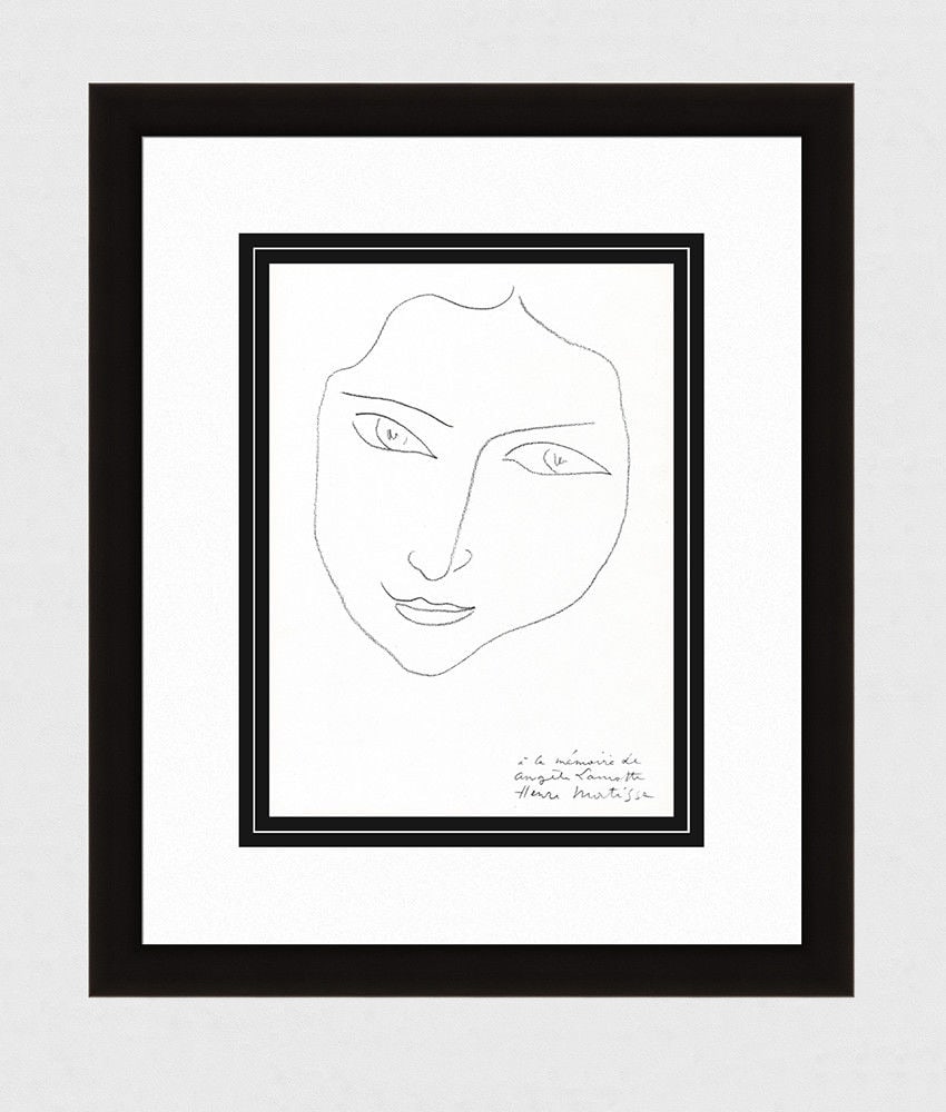 Henri Matisse A la memoire de Angela Lamotte I 1945 lithograph: Henri Matisse. (1869-1954). A la memoire de Angela Lamotte I. Color lithograph, after the drawing, on watermarked Marais wove paper. Signed and titled in the plate, lower right. 1945. Teriade. Atelier