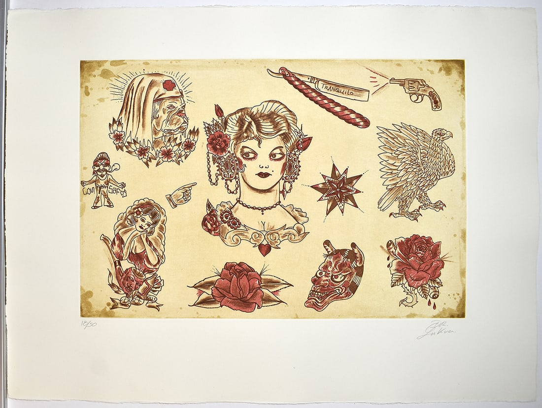 Dr. Lakra Original Color Lithograph Signed and Numbered Ltd. Ed. 50: Dr. Lakra (Jeronimo Lopez Ramirez)(b.1972). Title: Mod. 2. Limited edition aquatint etching on Guarro Paper. Hand signed lower right, numbered from an edition of 50 lower left. Year: 2008. Published b