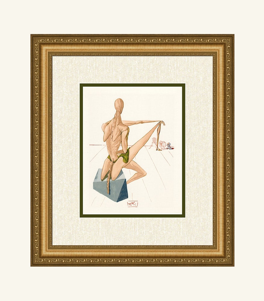 Salvador Dali 1960 Woodcut Minos Signed Framed: Salvador Dali. "Minos" Enferno Chant 5. Authentic Original Color Woodcut from The Divine Comedy Printed in 1960 on B.F.K. Rives Paper ( this is not a reproduction, copy, or reprint, but the original w