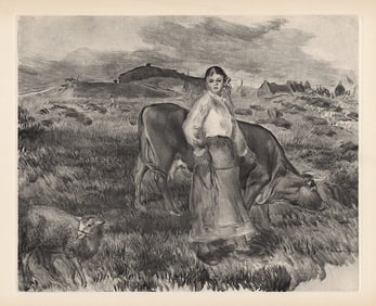 Gallery Framed 1919 RENOIR Limited Engraving "Shepherdess Cow & Ewe" SIGNED