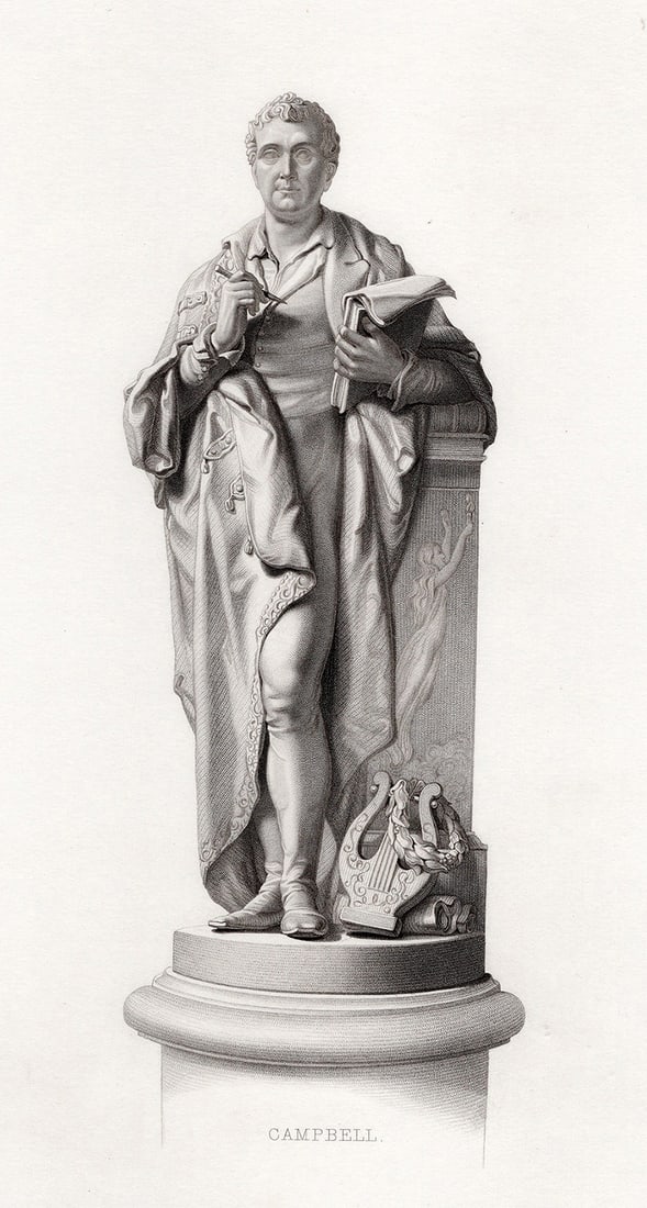 1800s WILLIAM C. MARSHALL Engraving "Thomas Campbell wearing Cloak FRAMED: William William Calder Marshall (British, 1813-1894). Campbell. Antique engraving on wove paper after the original sculptor by master engraver William Henry Mote (British, 1803 - 1871). Year: 1858. Im