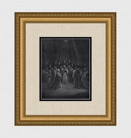 1800s Gustave DORE Biblical Woodcut "Descent Of The Spirit" FRAMED Signed