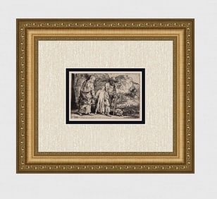 1800s REMBRANDT B60 Etching SIGNED Christ Returning From the Temple with Parents Durand