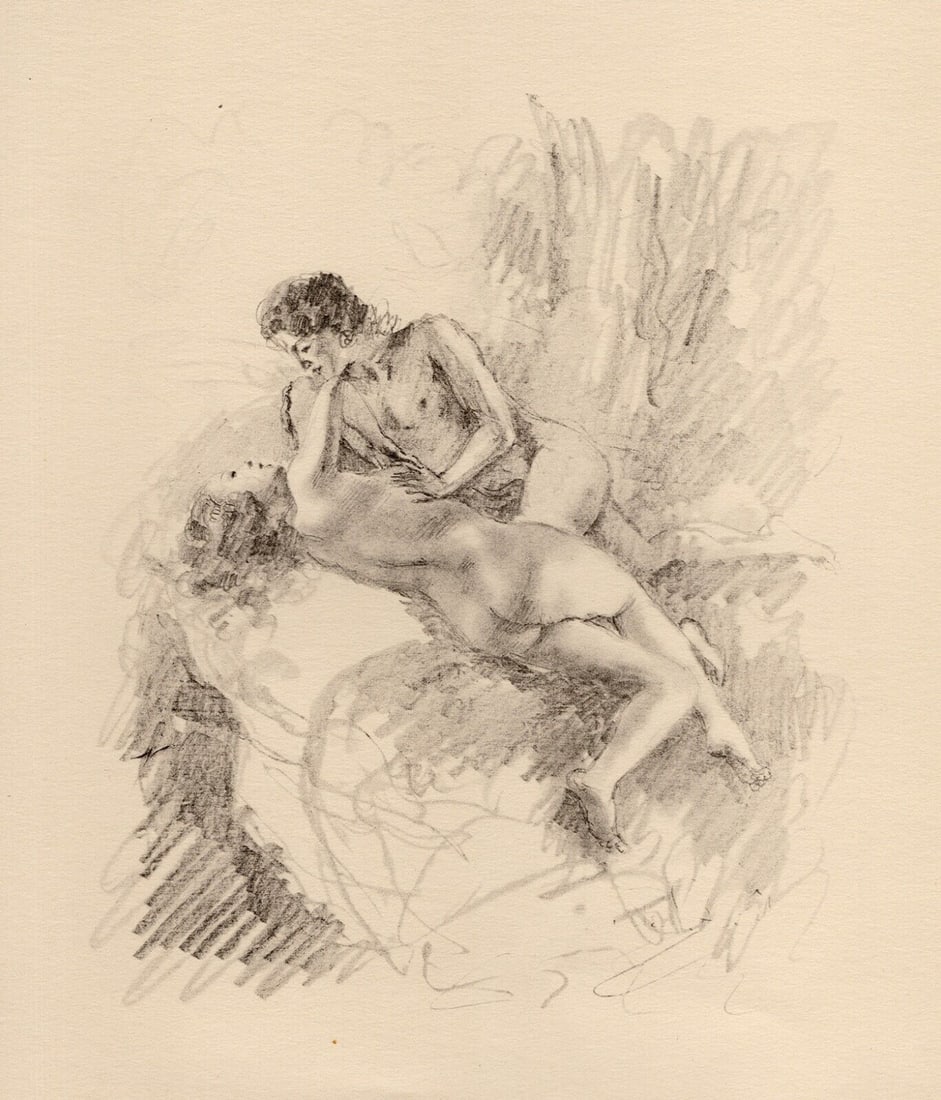 Original 1947 Paul-Emile Becat Limited Lithograph Love on the Rocks Framed: Paul-emile Becat (French, 1885 – 1960). The Embrace I (L'etreinte I). Original lithograph on velin paper. Year: 1947. Numbered limited edition.This is one of 254 numbered copies bearing the number 1