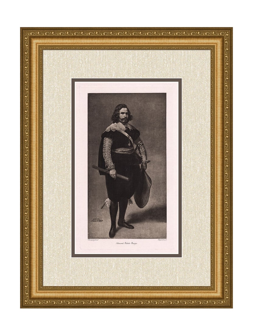 Diego Velazquez Admiral Pulido-Pareja 1891 print: Diego Velazquez. (Velaquez) (Diego Rodriguez de Silva y Velazquez) (Spanish, baptized 1599-1660). Admiral Pulido-Pareja. Antique Heliogravure on wove paper after the original by Master Engraver Dujard