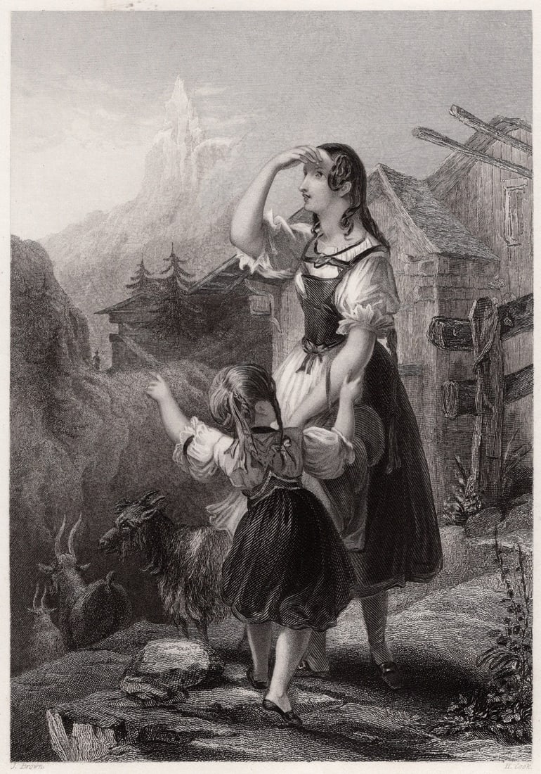 John Brown Antique 1800's Engraving Her Worst Fears Fulfilled: John George Brown (British, 1831 - 1913). Her worst fears were fulfilled, he came alone. Antique engraving on wove paper after the original by master engraver Henry Richard Cook (British, 1802-1849 fl